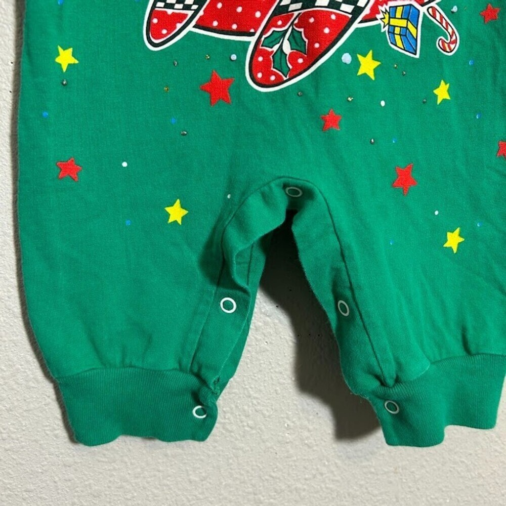 VTG 90s Baby Christmas One Piece 12-18M "Ugly Sweater" Green Santa Hand Painted - Picture 5 of 8